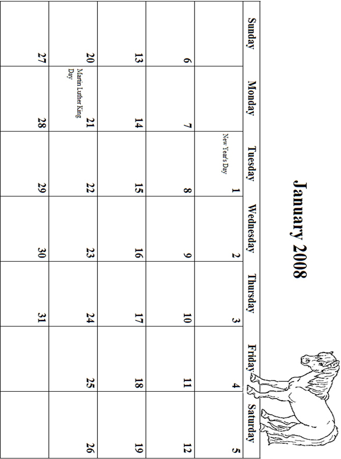 2008 Coloring Calendar January