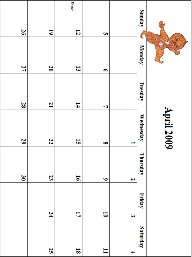 2009 April Calendar Grid