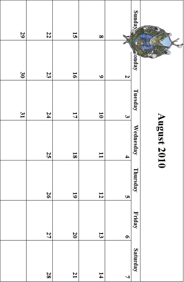 2010 August Calendar Grid