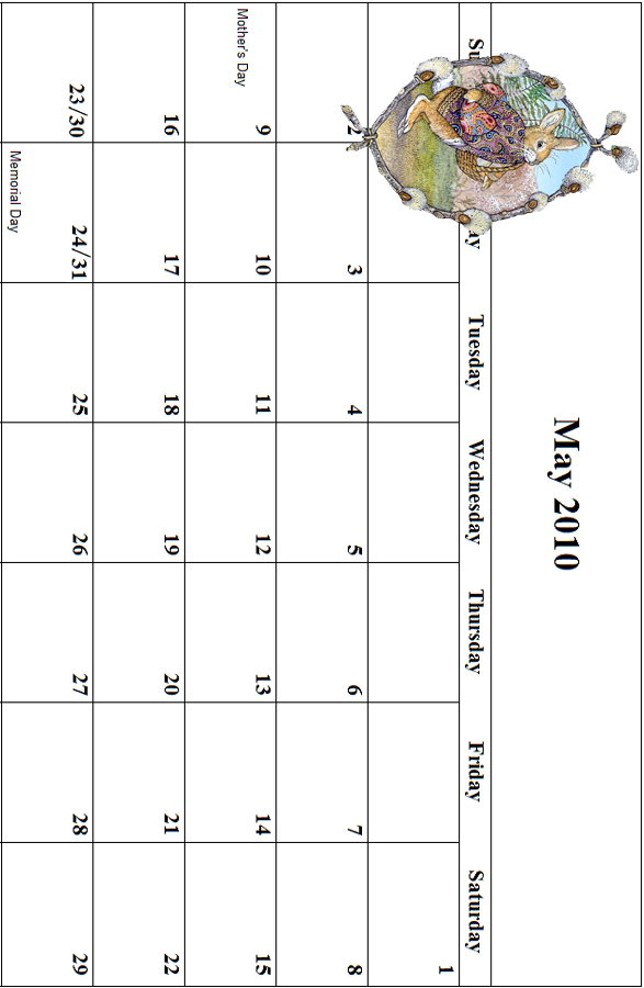 2010 May Calendar Grid