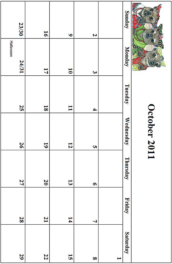 2011 October Calendar Grid