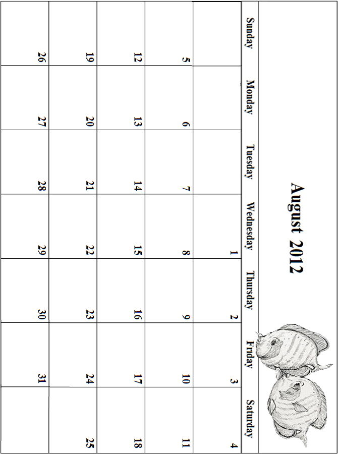 2012 Coloring Calendar Grid August