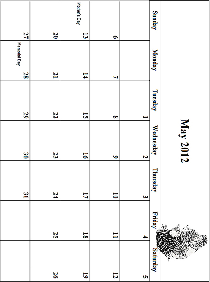 2012 Coloring Calendar Grid May