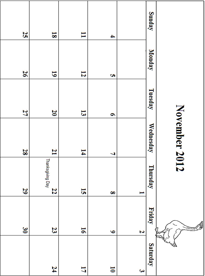 2012 Coloring Calendar Grid November