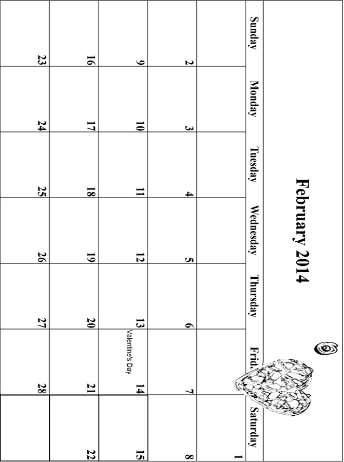 2014 Coloring Calendar Grid February