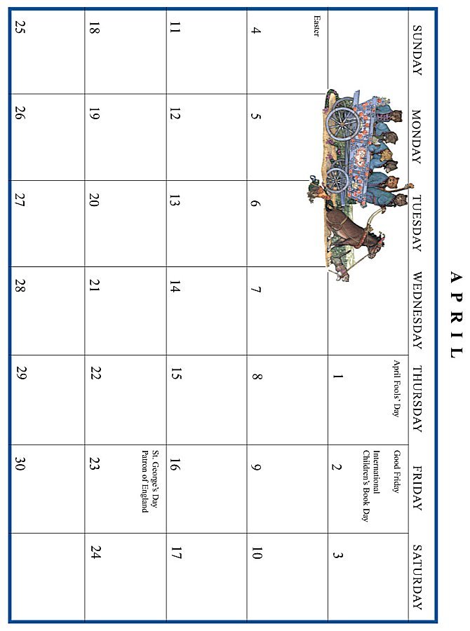 Jan Brett 1999 Calendar April grid