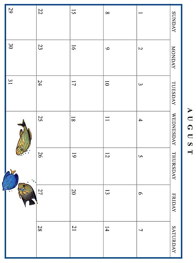 Jan Brett 1999 Calendar - August grid