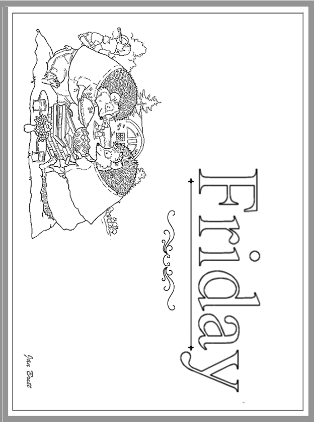  Days of the Week Hedgie Coloring Page Friday