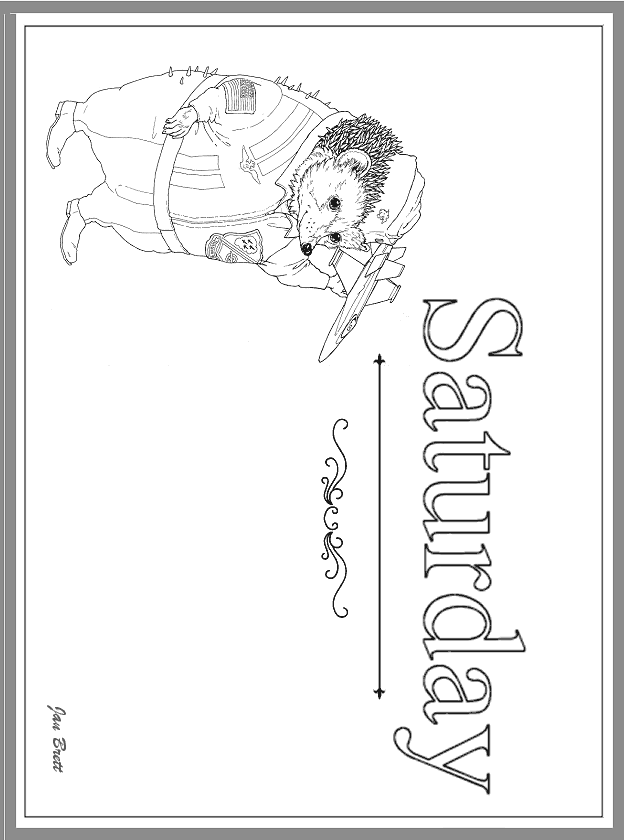 Days of the Week Hedgie Coloring Page Saturday