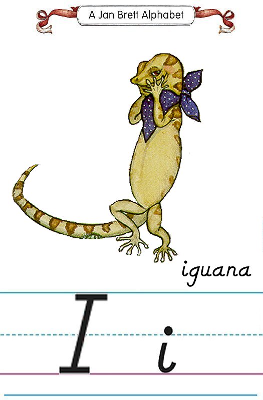 Jan Brett Modern Alphabet Letter I Iguana