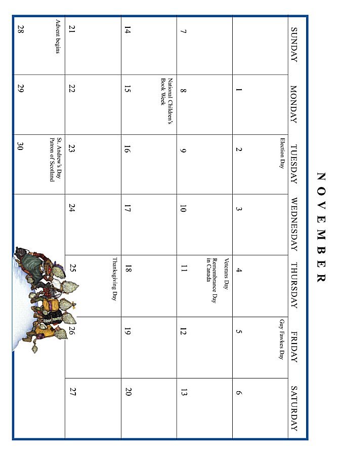 Jan Brett 1999 Calendar - November grid