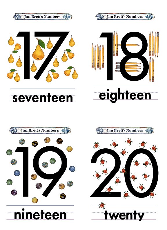 Numbers Flash Cards 17 to 20