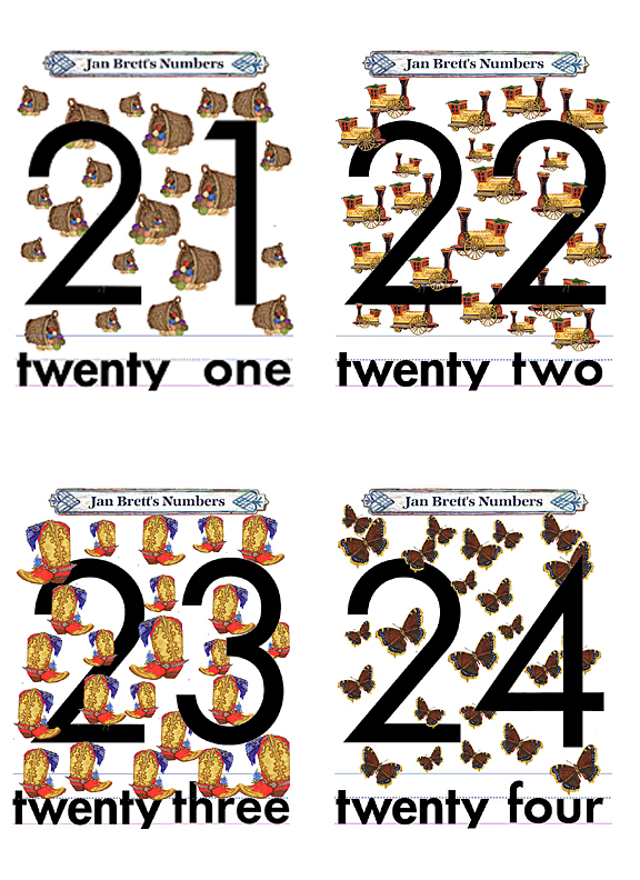 Numbers Flash Cards 21 to 24