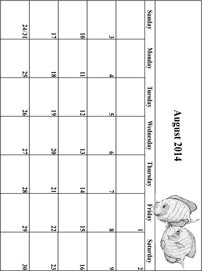 2014 Coloring Calendar Grid August