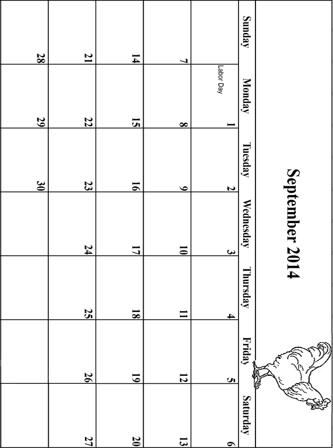 2014 Coloring Calendar Grid September
