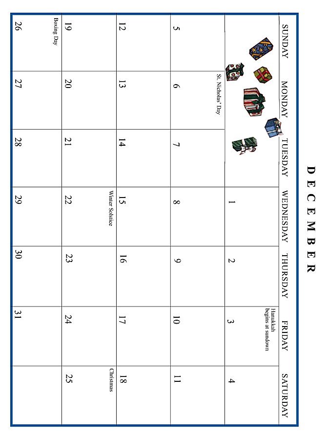 Jan Brett 1999 Calendar December grid