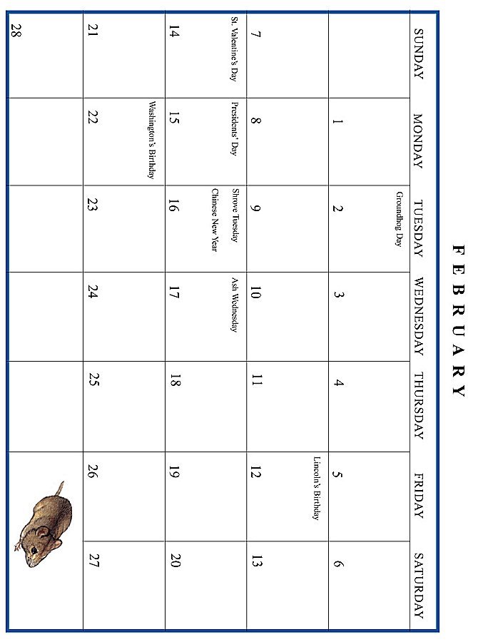 Jan Brett 1999 Calendar February grid