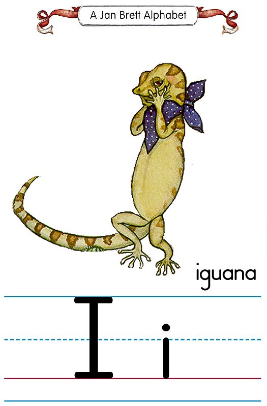 Jan Brett Alphabet Letter I Iguana